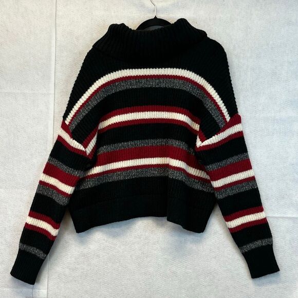 NWT BY&BY Women’s Sweater XXL Black Red Gray Stripe Cowl Neck Drop Shoulder - Picture 6 of 16
